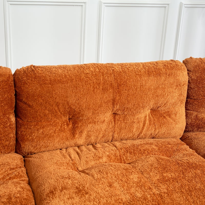 120.87" Chenille L-Shaped Sectional Sofa with Reversible Design, and 3-Seat Sleeper & Ottoman - Dual-Layer Cushion