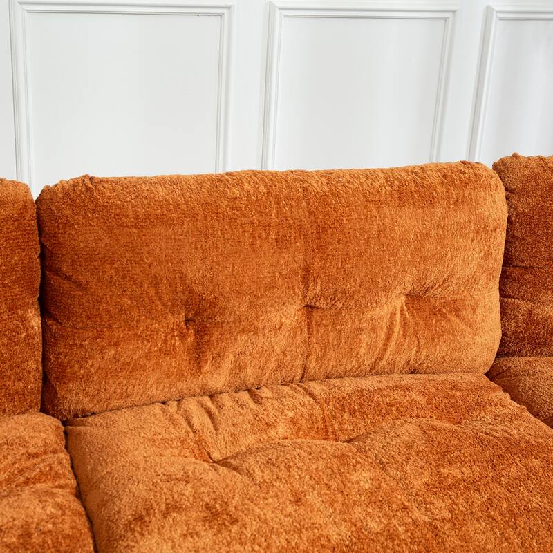 120.87" Chenille L-Shaped Sleeper Sectional Sofa with Ottoman