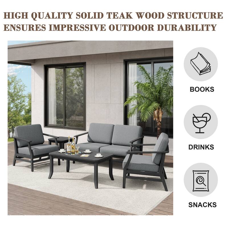 Teak Outdoor Patio Seating Set with Loveseat, Chairs and Tables (5-Piece)