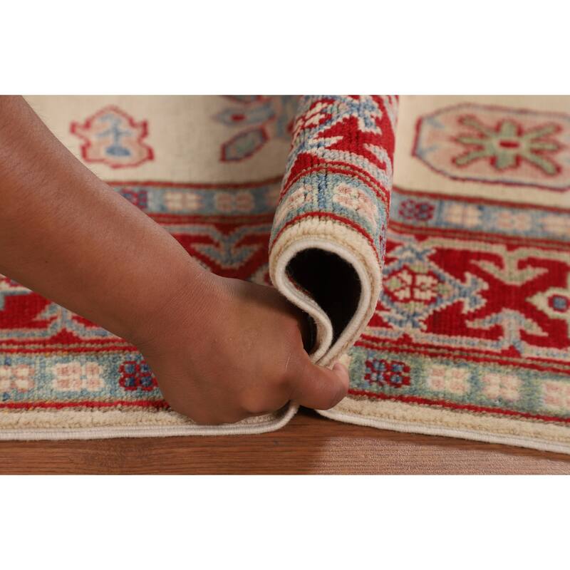 Kazak Area Rug Hand-Knotted Wool Carpet - 4'3" x 6'0"