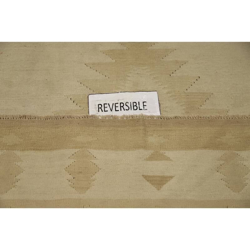 Hand Woven Oriental 100% Wool Carpet Southwestern Tribal Beige & Ivories Kilim Area Rug - 12' 10'' X 9' 9''