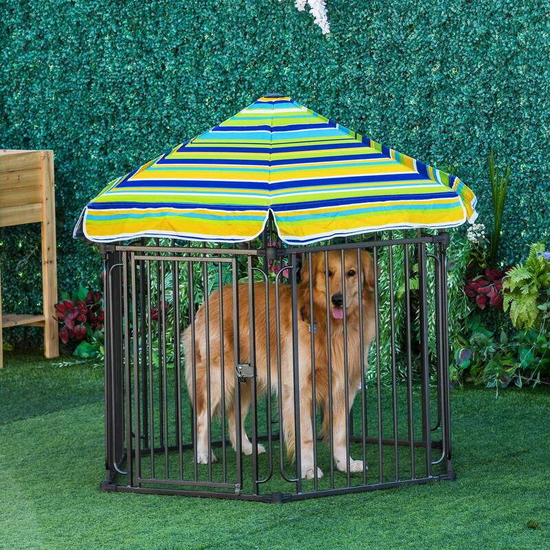 PawHut Heavy-Duty Outdoor Pet Cage Kennel with Weather-Resistant Polyester Roof, Locking Door, & Metal Frame