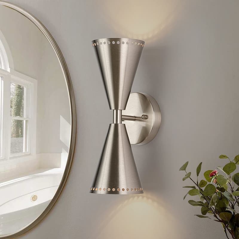 2-Light Mid-century Dual Cone Hourglass Up Down Wall Sconce - Nickel