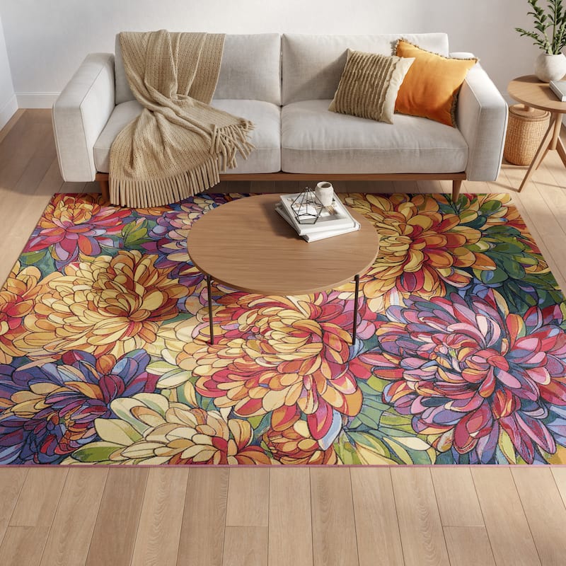 Nourison Color Splash Indoor/Outdoor Multicolored Floral Area Rug