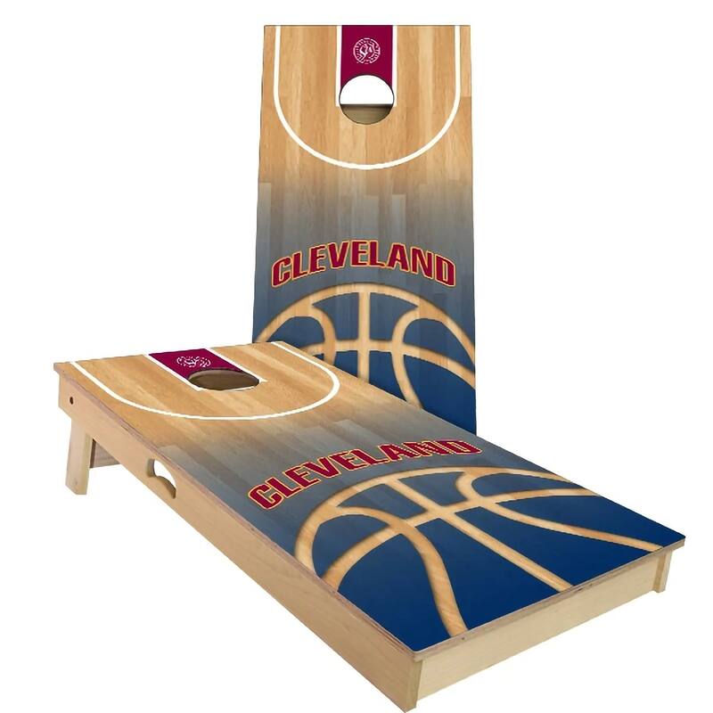 Cleveland Basketball Outdoor Cornhole Board Set - Backyard 2x4 - Include Case + Hole Lights