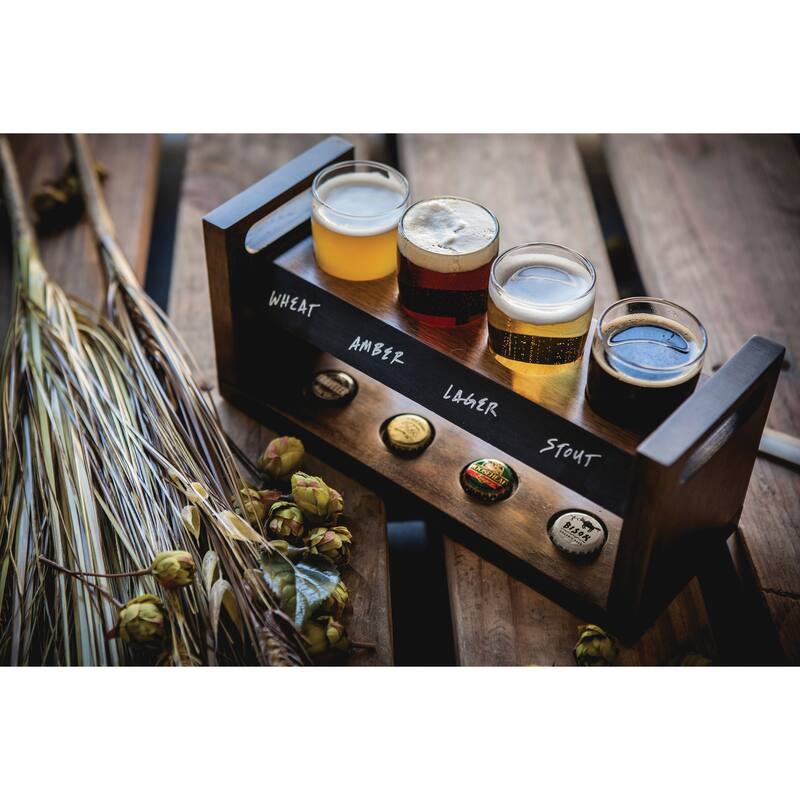 Craft Beer Flight Beverage Sampler, (Acacia Wood)