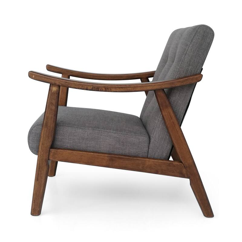 Polyester Upholstery Mid-Century Tufted Armchair with Rubberwood Frame