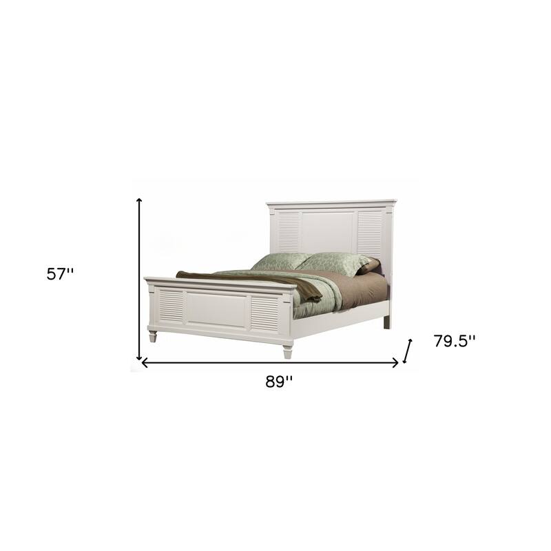 HomeRoots White Ribbed Texture Solid Wood King Bed Frame