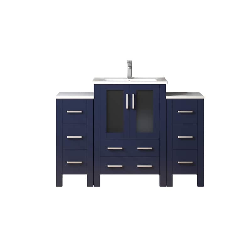 Volez Bath Vanity with Side Cabinets, Ceramic Top & Sink - 48 inch - Navy Blue