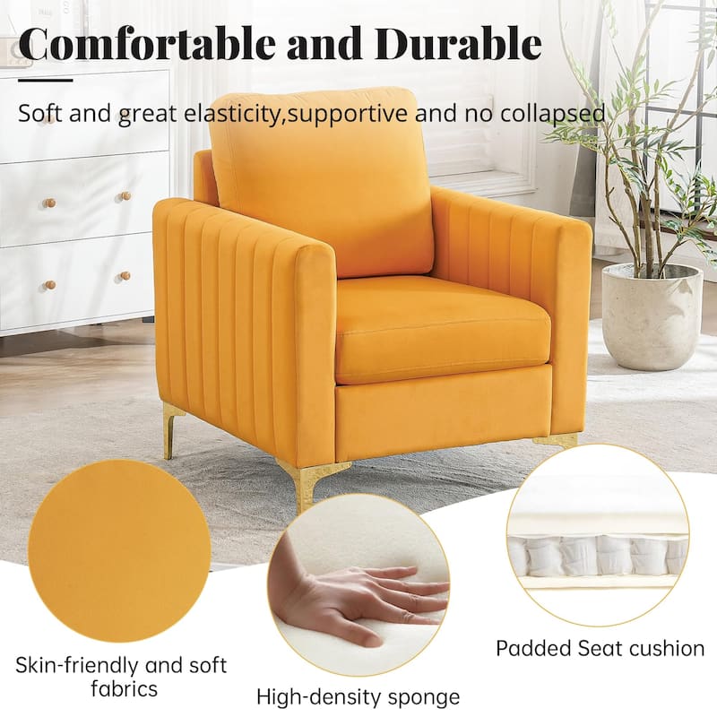 Modern Velvet Accent Chair for Living Room & Bedroom Comfy Reading Armchair with Gold Metal Legs