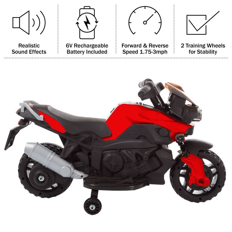 Lil' Rider Kids Electric Motorcycle with Training Wheels - Age 3-6 - N/A