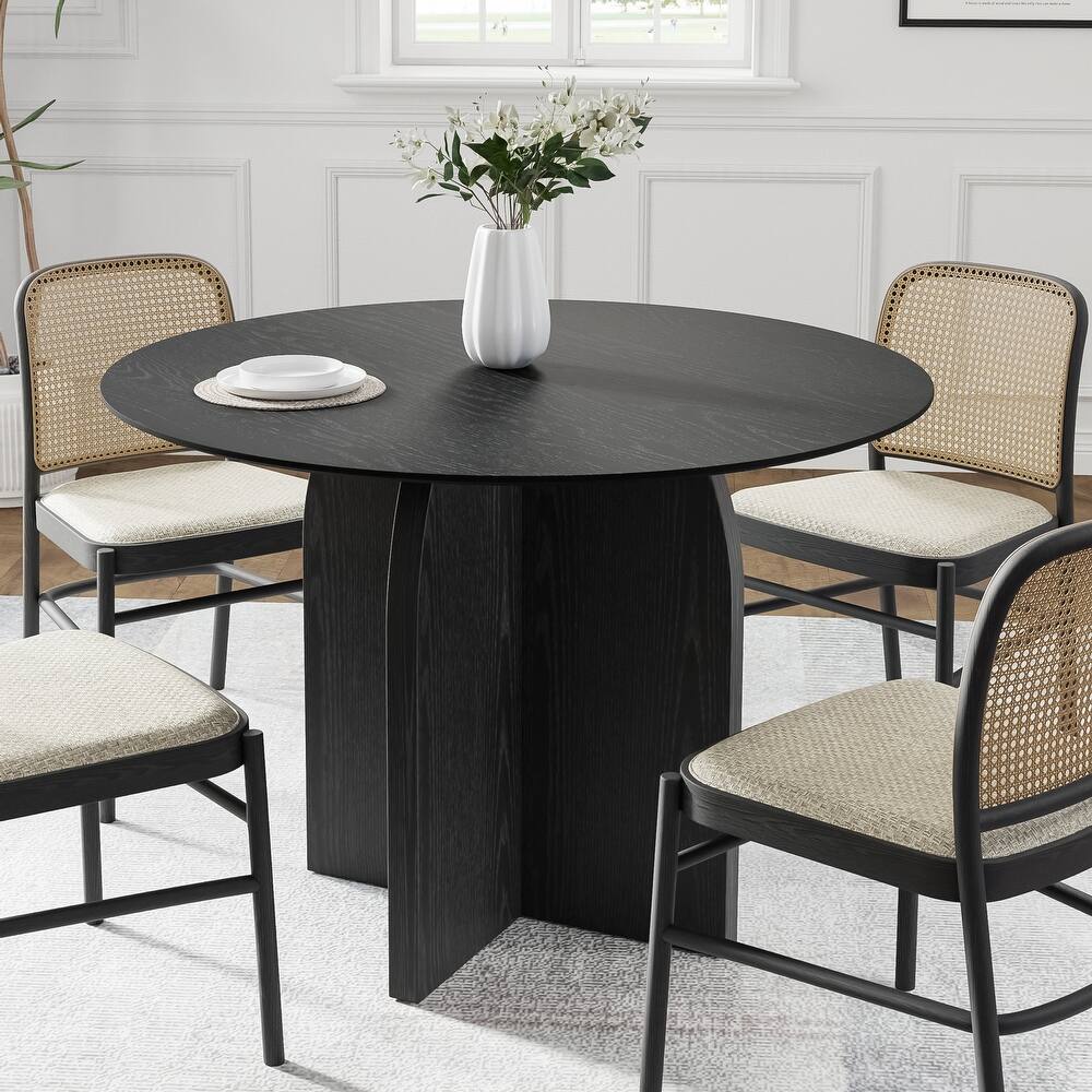 Solid Wood Round Dining Table with Finish and Elegant Arched Legs for Modern Dining Rooms & Kitchens