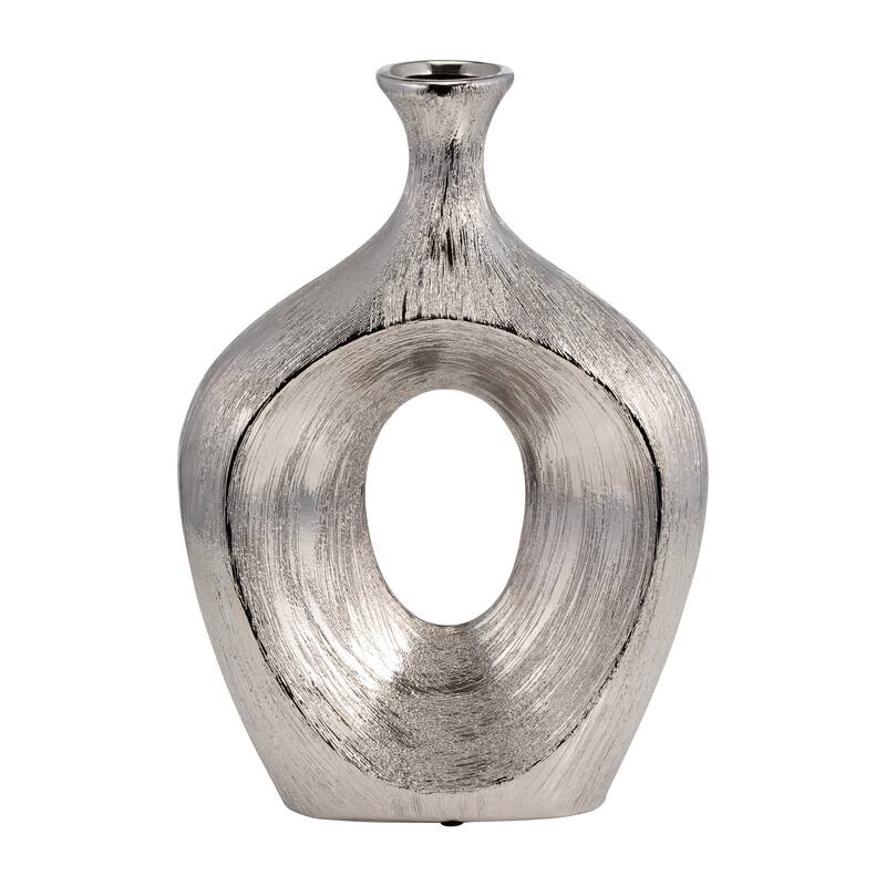 Sagebrook Home Abstract Unique Cut Out Sculptural Vase - 3"x9"x13" - Scratched Silver
