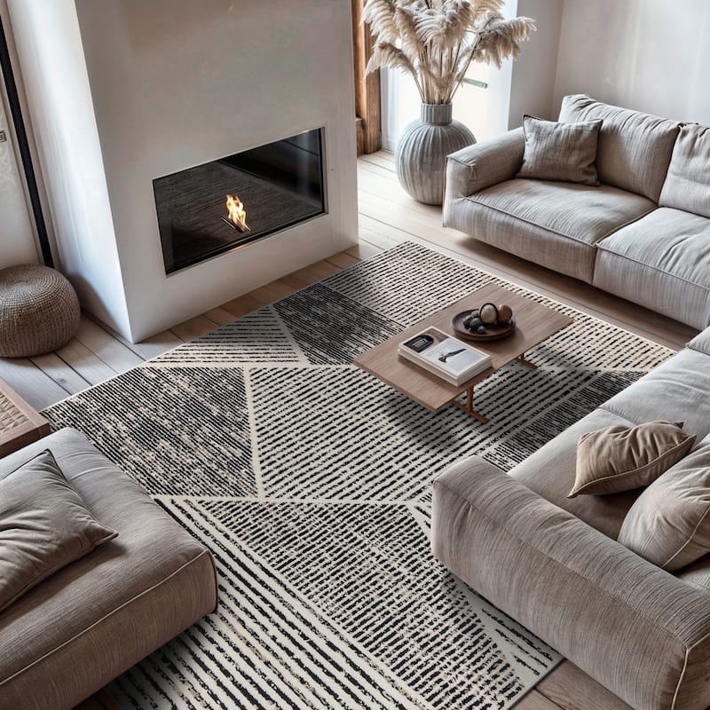 Contemporary Distressed Geometric Stylish Area Rug for Any Room - 7' 10" x 10' - Cream