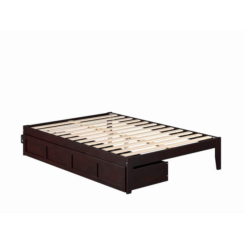 Full Size Bed with Drawers - Modern Bohemian Style Bed Frame, Espresso Finish