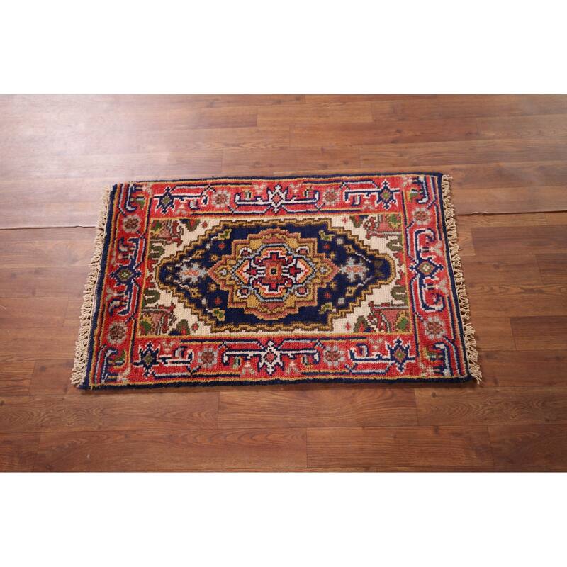 Navy Blue Heriz Serapi Accent Rug Handmade Traditional Wool Carpet - 2'0" x 3'0"