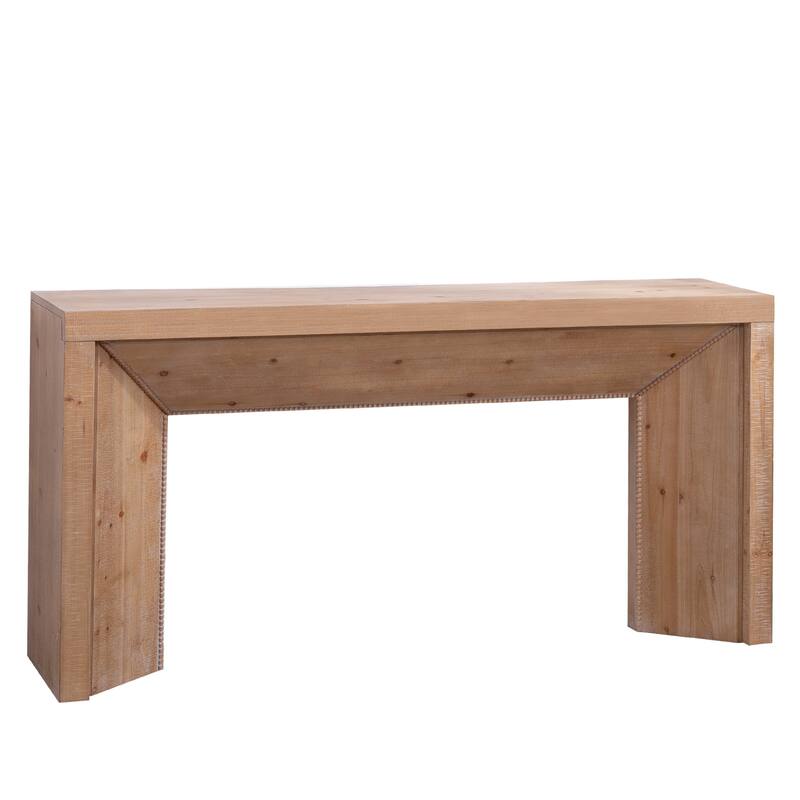 Rustic Console Table with Triangular Prism Pedestal and Beaded Trim