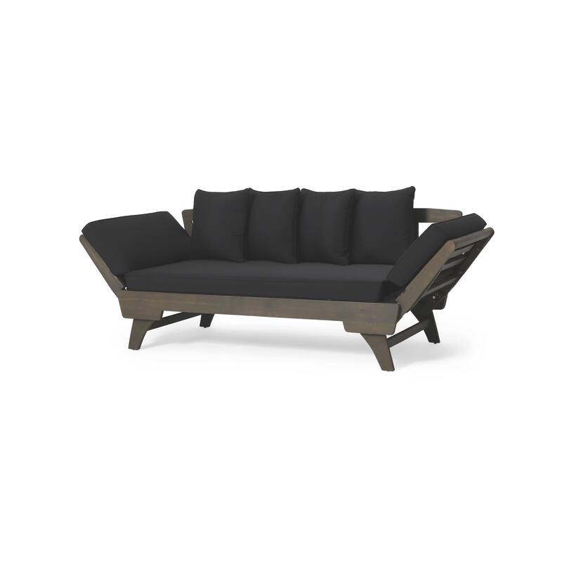 Roomfitters Outdoor Sofa Daybed, Adjustable Wood Frame with Cushions, Patio or Balcony Seating in Dark Gray