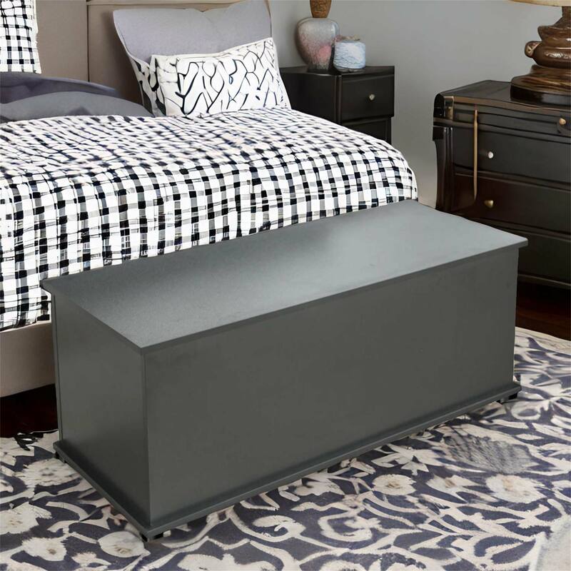 Black Storage Chest Trunk Lift Top Wood Box for Entryway