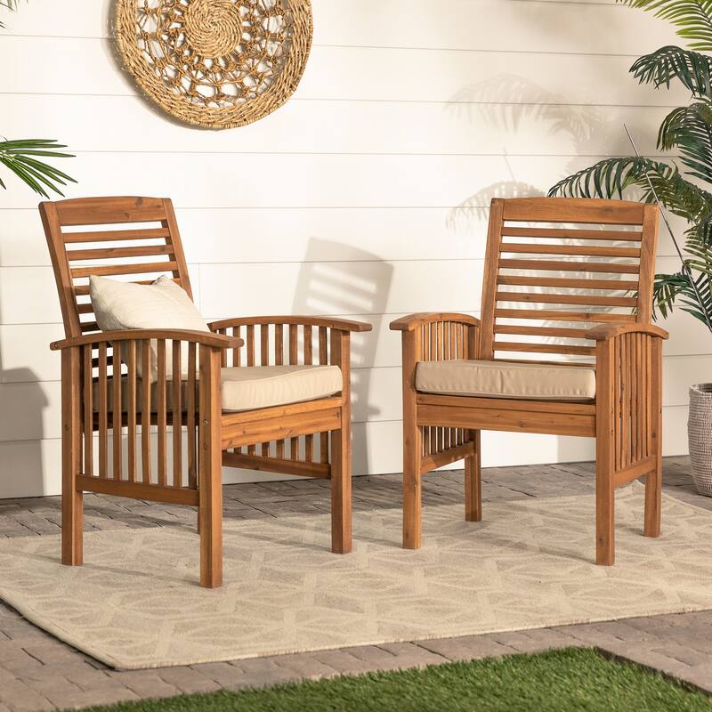 Walker Edison Surfside Acacia Wood Outdoor Chairs (Set of 2)