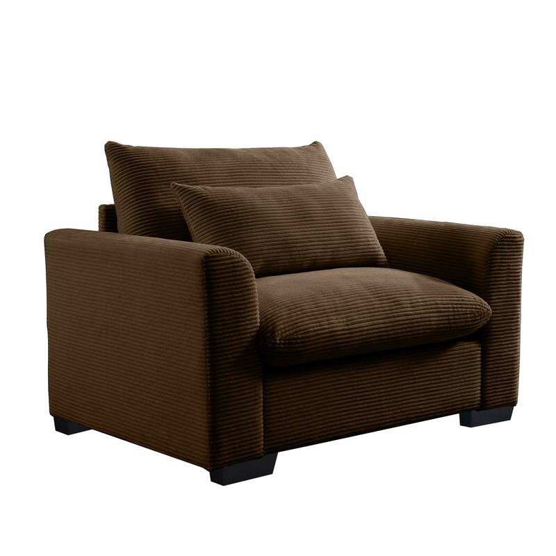 Corduroy Deep Seat Single Sofa Chair, Ergonomic Upholstered Lounge Accent Chair, Reading Armchair with Waist Pillow