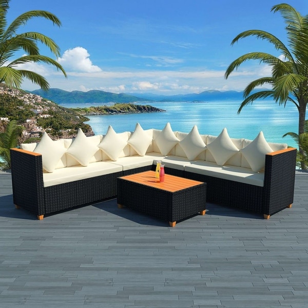 vidaXL 5 Piece Garden Lounge Set with Cushions Poly Rattan Black - 45" x 23.6" x 27.6"