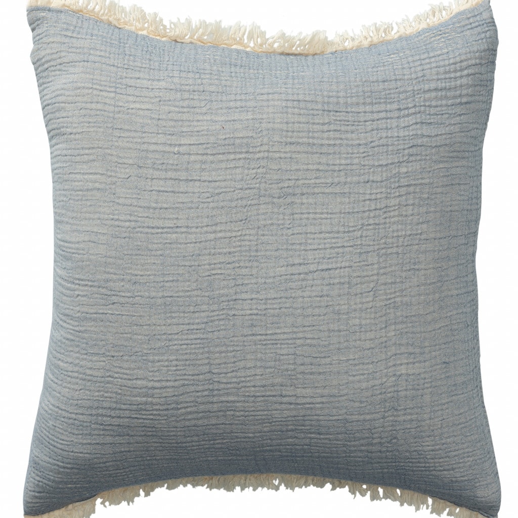 HomeRoots 20" X 20" Blue Gray And Cream 100% Cotton Zippered Pillow