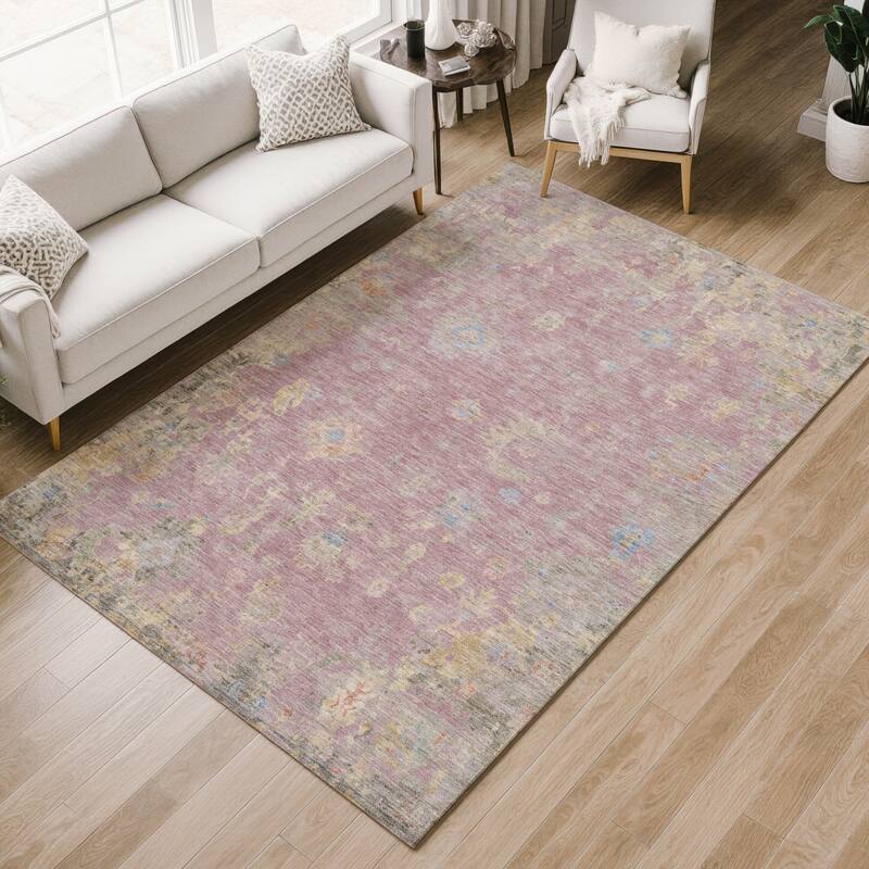 Machine Washable Indoor/ Outdoor Vintage Traditional Chantille Rug