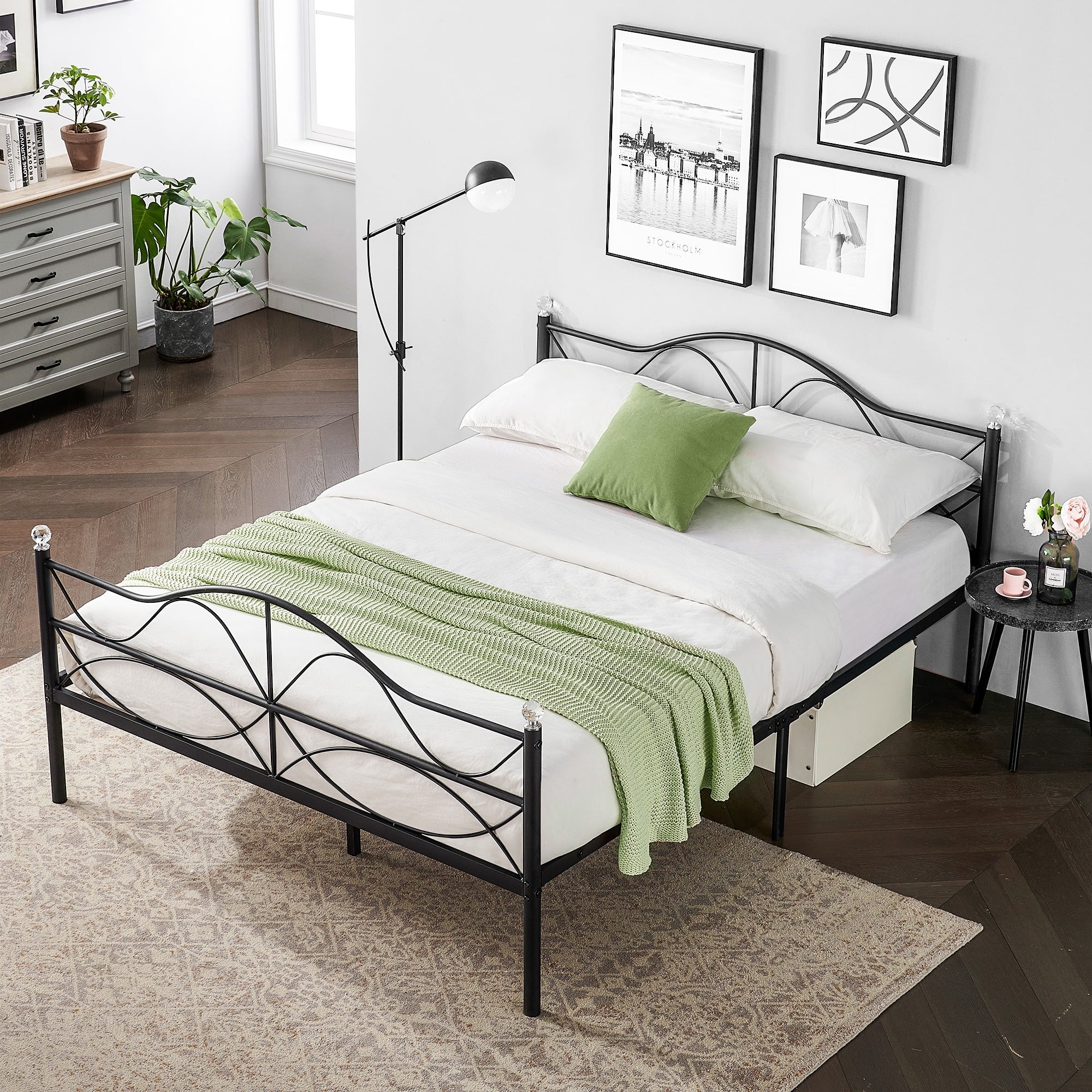 VECELO Scroll Metal Platform Bed Frame with Headboard Full Size
