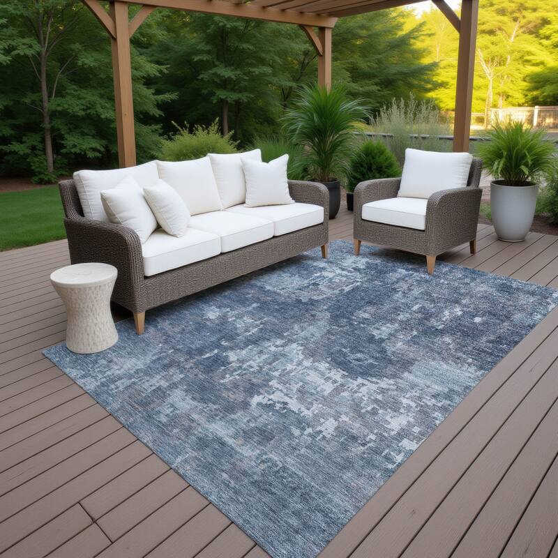 Machine Washable Indoor/ Outdoor Ombre Abstract Chantille Rug