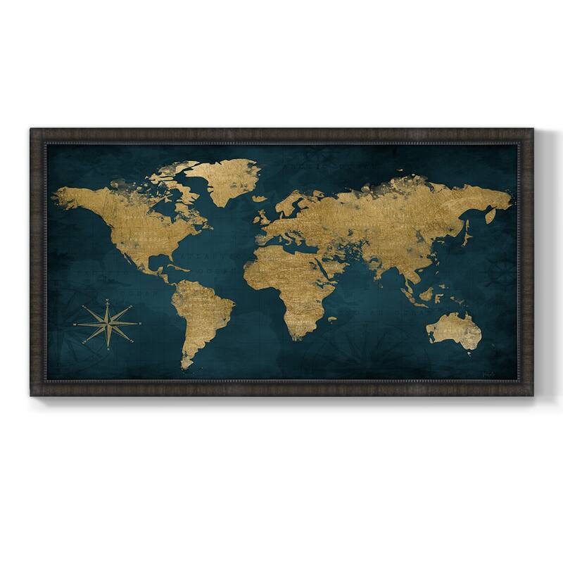 Navy Gold Map Premium Framed Canvas- Ready to Hang