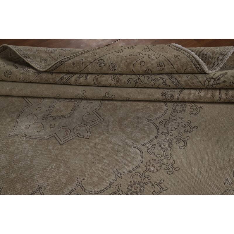 Traditional Beige Tabriz Persian Vintage Rug Handmade Wool Carpet - 9'7" x 12'6"
