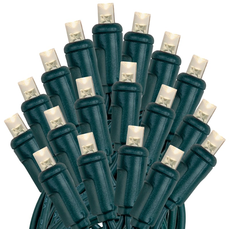 50 Light LED Christmas Mini Light Set, Patio Lights, Warm White, Green Wire, 11’