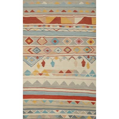 Hand Woven Southwestern Wool Multi-Colored Geometric Area Rug - 7' 11'' X 4' 9''