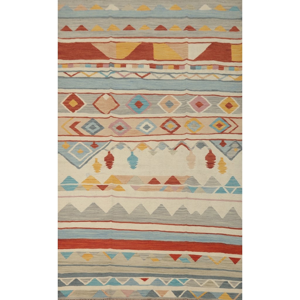 Hand Woven Southwestern Wool Multi-Colored Geometric Area Rug - 7' 11'' X 4' 9''