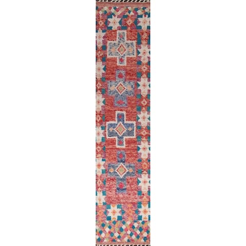 Geometric Moroccan Oriental Staircase Runner Rug Handmade Wool Carpet - 2'4" x 12'8"