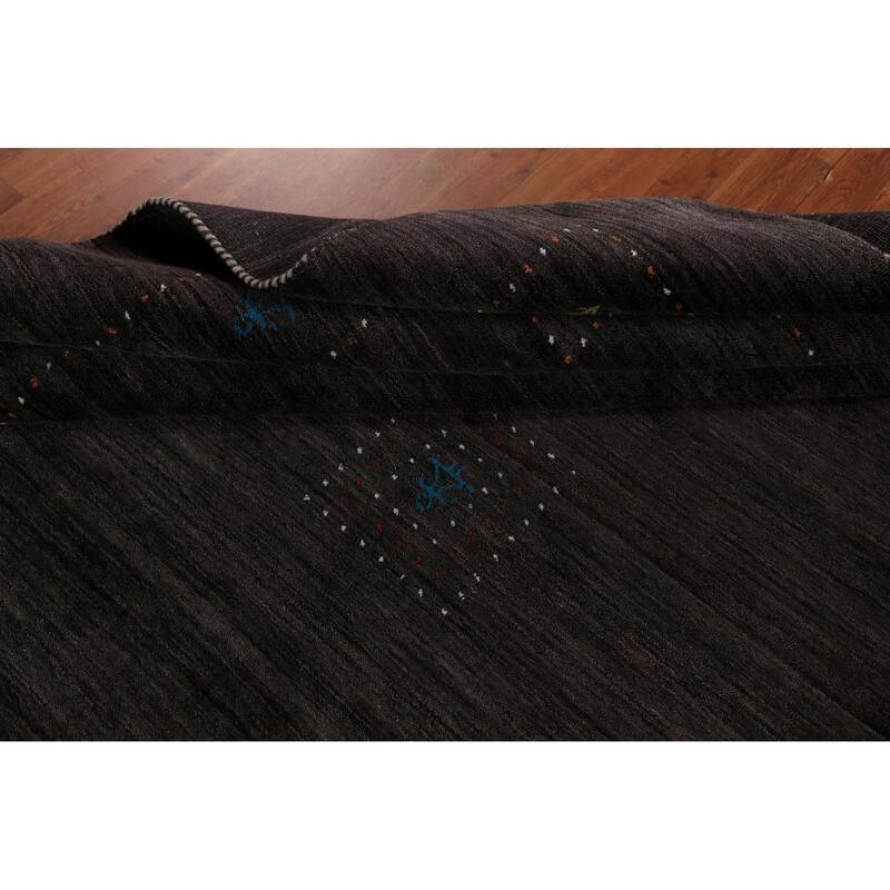 Dark Brown Gabbeh Oriental Area Rug Hand-Knotted Wool Carpet - 7'11" x 9'10"