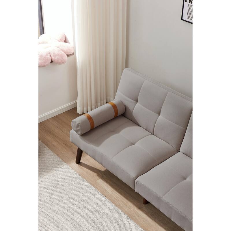 Convertible Sofa Bed Futon with Solid Wood Legs in Linen Fabric