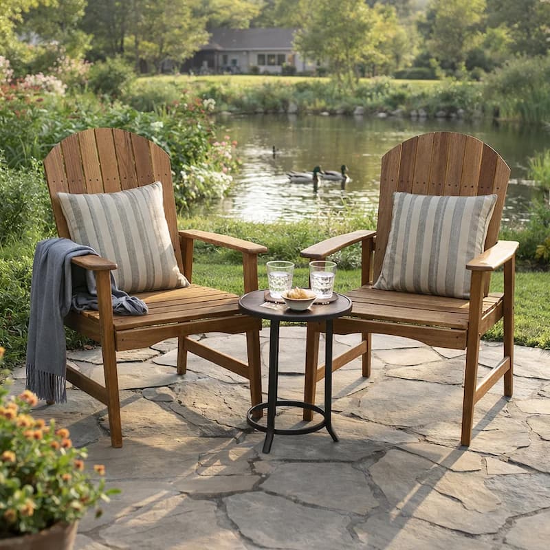 Pima Outdoor Dining Chair Set of 2, H Frame, Adirondack Brown Acacia Wood