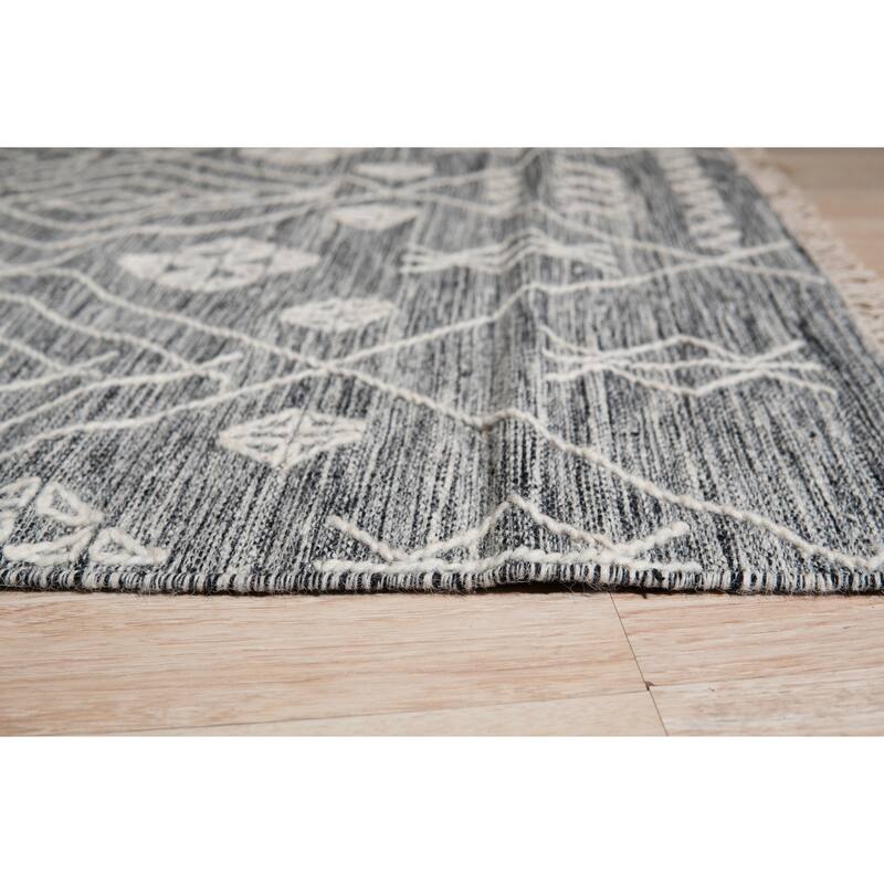 Charcoal Contemporary Geometric Punja Kilim Area Rug - Elegant and Timeless Design
