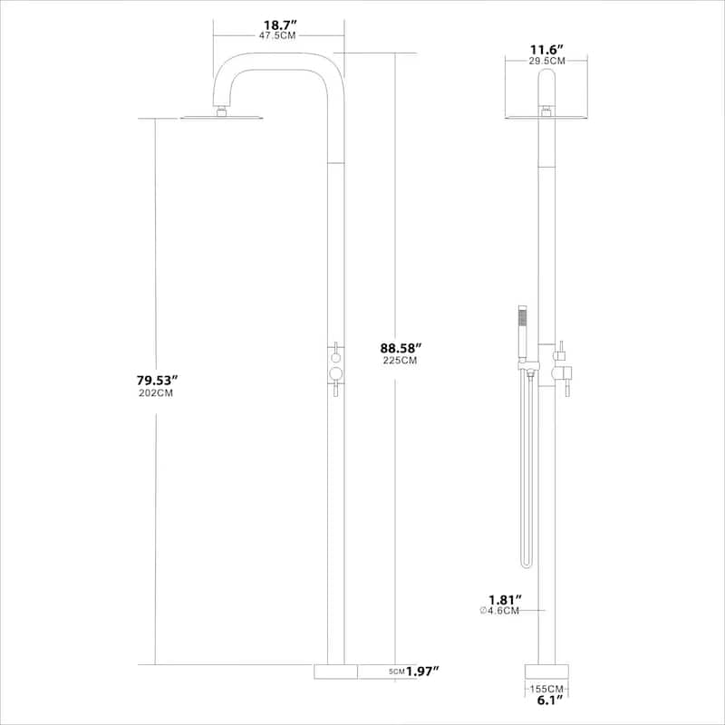 88" H Rbrohant Freestanding Stainless Steel Outdoor Shower