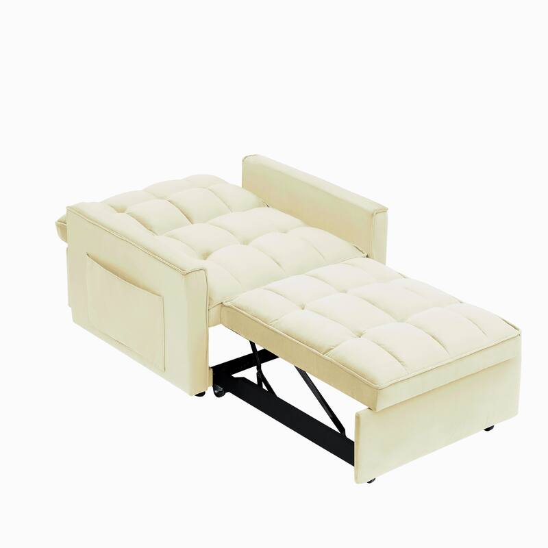 Creamy White Modern 70.86" 3 in 1 Single Convertible Sofa Bed with Adjustable Back and Moving Wheel for Living Room