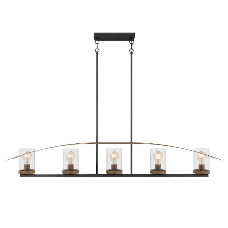 Farmhouse Black 5-Light Glass Kitchen Island Chandelier with Linear Design