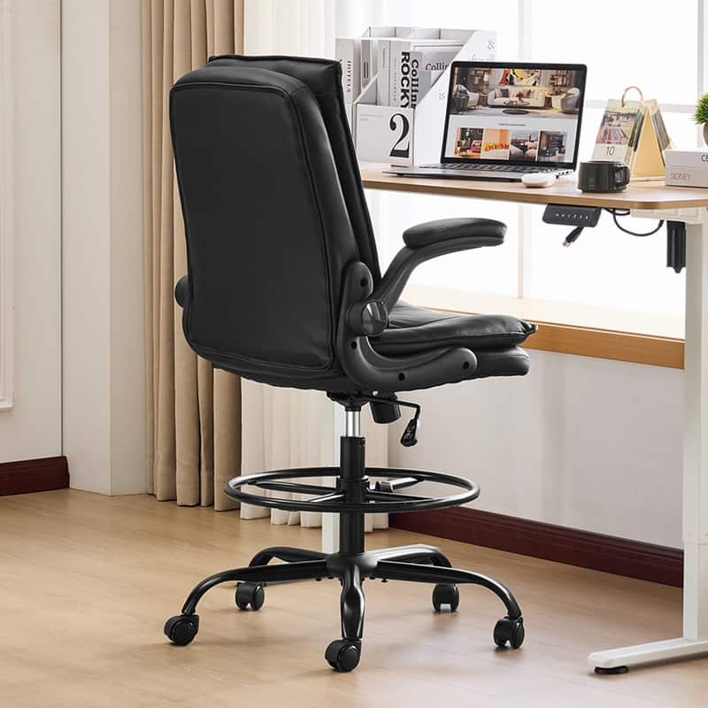 PU Tall Office Chair Drafting Chair With Adjustable Footrest Ring