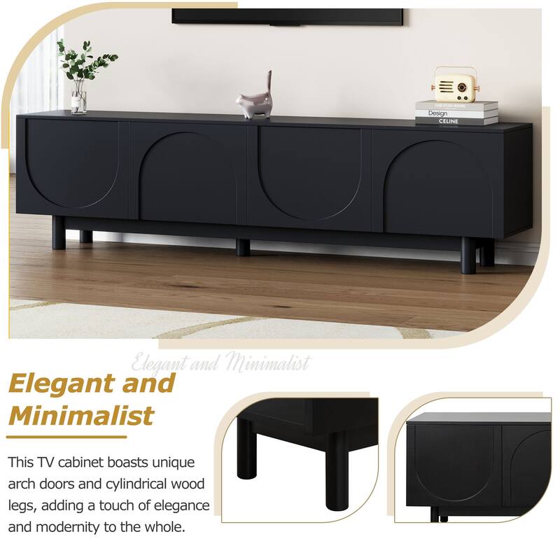 Graceful TV Stand with Arch Cabinets, Minimalist Entertainment Center w/Wood Legs, Practical Media Console w/ Adjustable Shelves