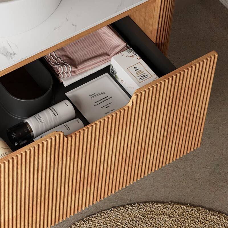 24" Bathroom Vanity with Sink, Wall-Mounted Floating Curved Edges Striped Bathroom Storage Cabinet with a Drawer