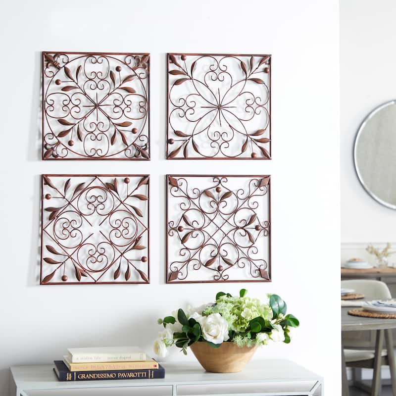 Dark Brown Metal Scroll Home Wall Decor (Set of 4) - Dark Brown