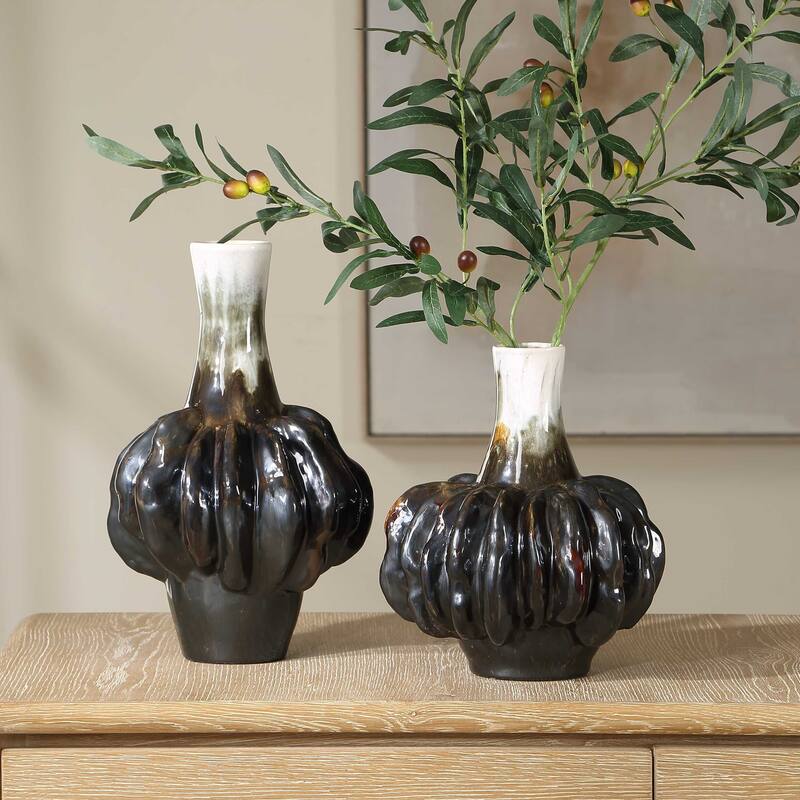 Uttermost Umbrian White & Brown Gourd Vases (Set of 2)