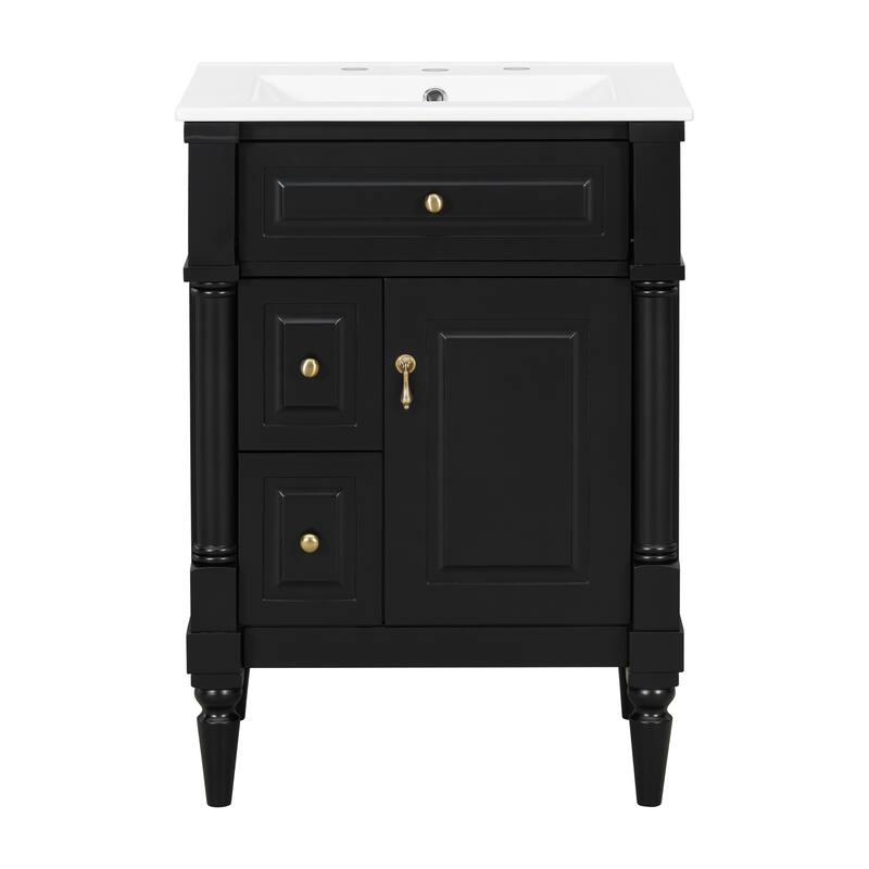 Roomfitters 24" Bathroom Vanity with Sink, Solid Wood Frame, Flip Drawer, 2 Drawers & Door Rack