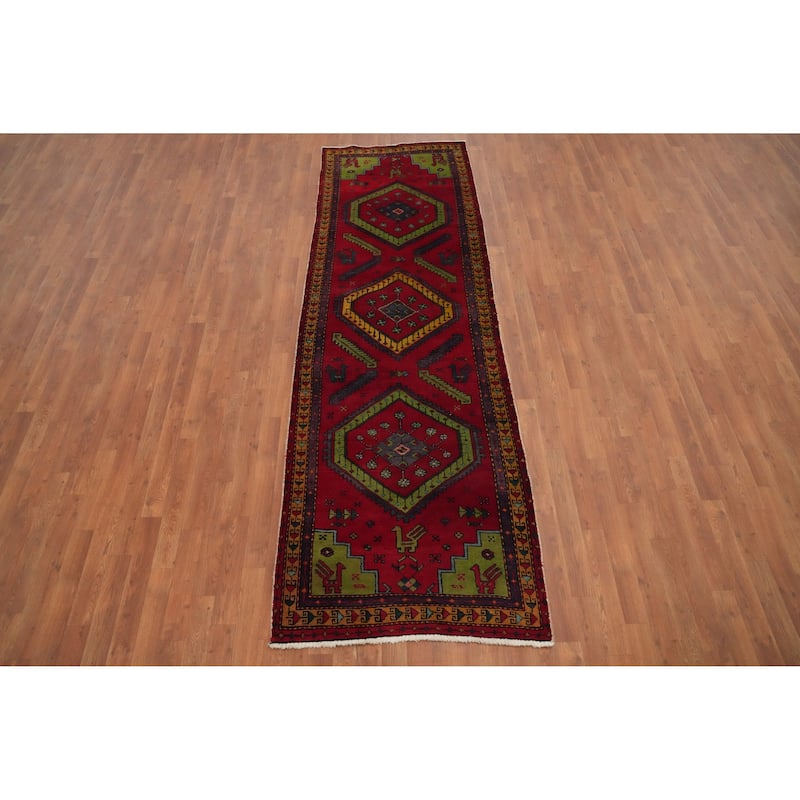 Hand Knotted Oriental 100% Wool Carpet Traditional Tribal Red Tabriz Runner Rug - 9' 9'' X 3' 1''
